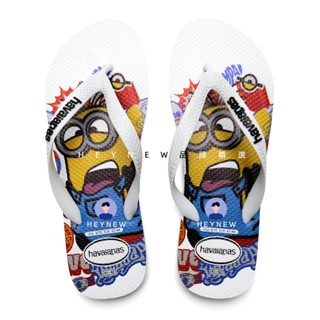 Havaianas Minions 白色小黃人大眼萌 小小兵 白底白色粗帶黑色logo 卡通動漫印花 防滑夾腳拖