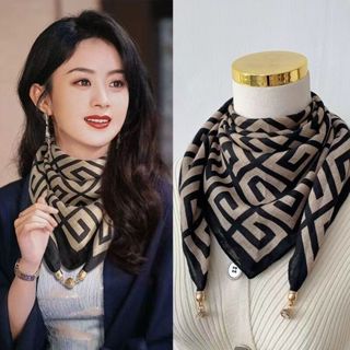 圍巾磁釦棉麻小方巾絲巾女多功能春秋百搭高級感護頸小領巾冬季懶人保暖護頸圍巾女士方巾 磁吸圍巾磁吸扣三角巾襯衫飾護頸薄圍巾