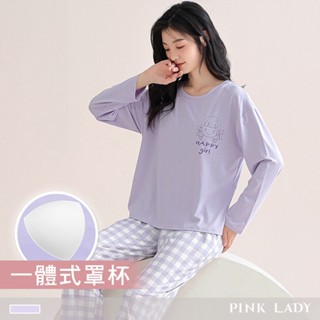 Pink Lady 快樂女孩 罩杯式 成套睡衣 圓領 印花 寬版 兩件式 長袖長褲 女睡衣 居家服 9808
