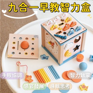 現貨 蒙式九合一木製多功能教具 寶寶益智玩具 木製玩具 多面體玩具 配對認知 幼兒園教具玩具 多維啟蒙感官訓練