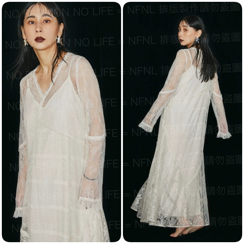 ☆NFNL☆ AMERI vintage 冬新入荷 日幣28000 神美推薦 上品精緻感多片拼接立體蕾絲V領長洋裝 可