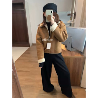 仿毛一體加厚短外套女2024麂皮絨羊羔毛機車服