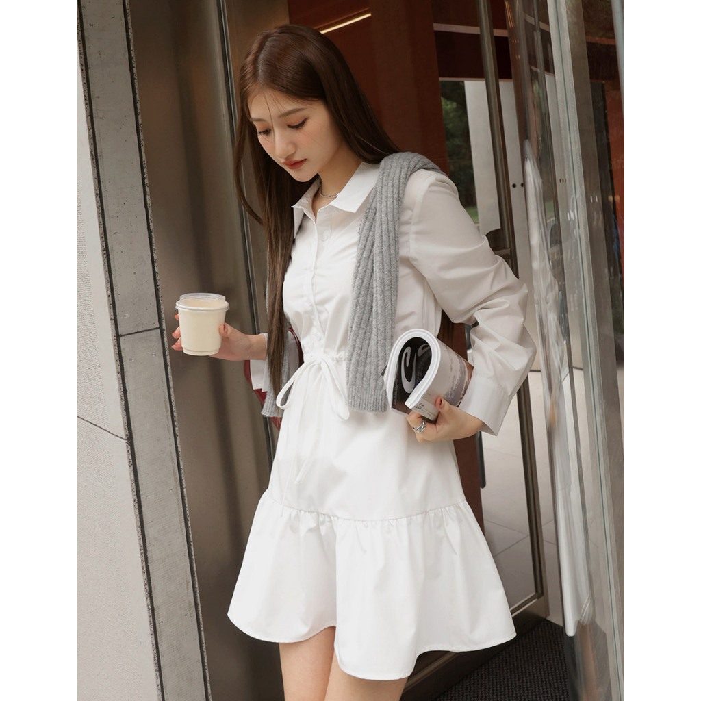 AIR SPACE 品牌LOGO襯衫蛋糕短洋裝(白/紫) 女裝 現貨