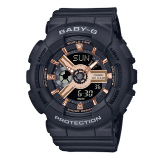 【CASIO 卡西歐】BABY-G 柔美玫瑰金設計休閒運動雙顯錶-黑 BA-110XRG-1A 43.4mm