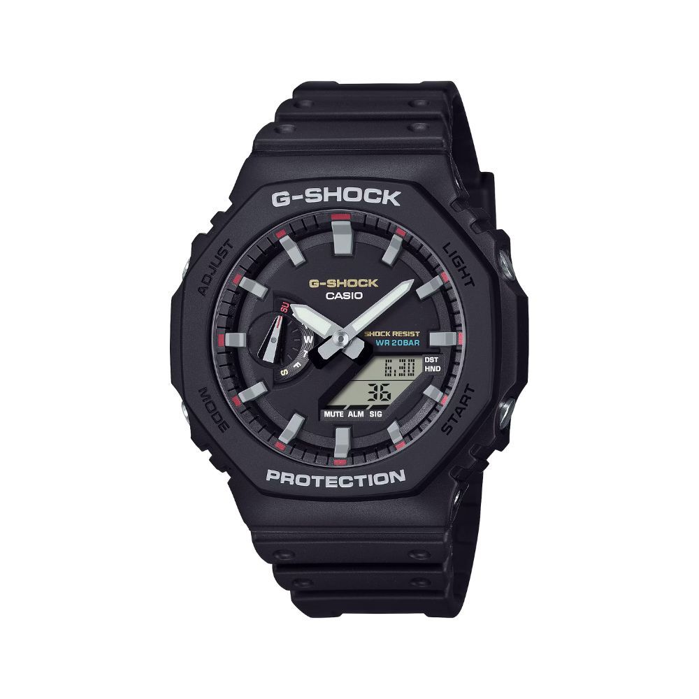 【CASIO 卡西歐】G-SHOCK 原創配色八角錶殼耐衝擊運動雙顯腕錶 黑 GA-2100RL-1A_45.4mm