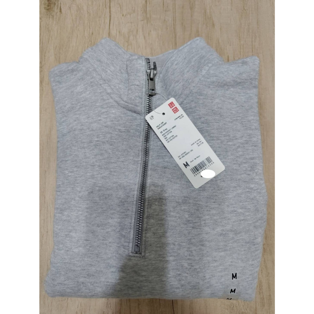 Uniqlo男-半開襟休閒上衣(長袖)灰色，M號。