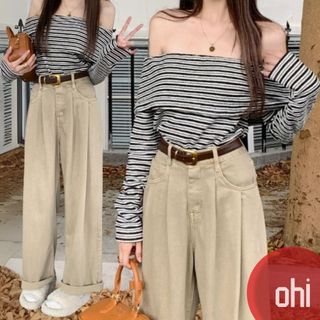 【ohi】韓系寬鬆闊腿休閒牛仔褲 百搭ins垂感拖地褲 牛仔褲 長褲 女裝 女生褲子 休閒長褲 GJC3001