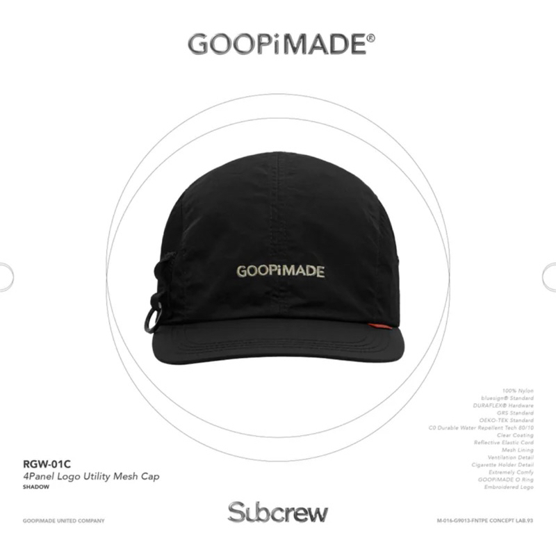 GOOPI孤僻“RGW-01C” 4Panel Logo Utility Mesh Cap
