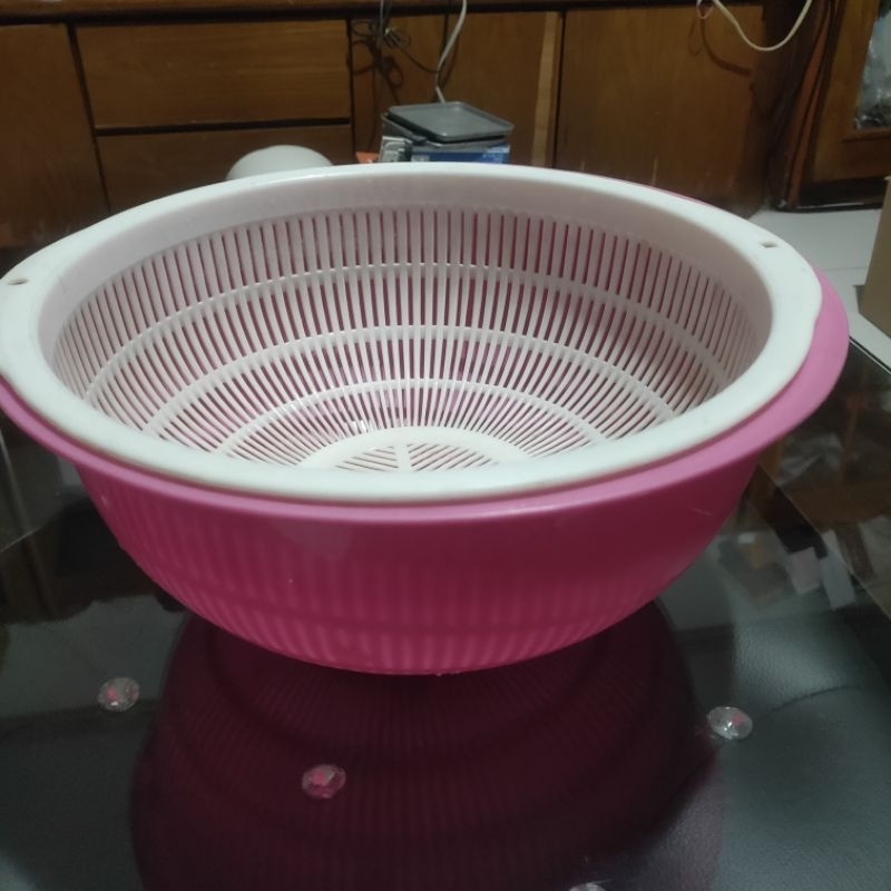 二手 台灣製 圓形 雙層 瀝水籃 洗菜籃 洗菜盆 塑膠盆 深盆 盆子 臉盆