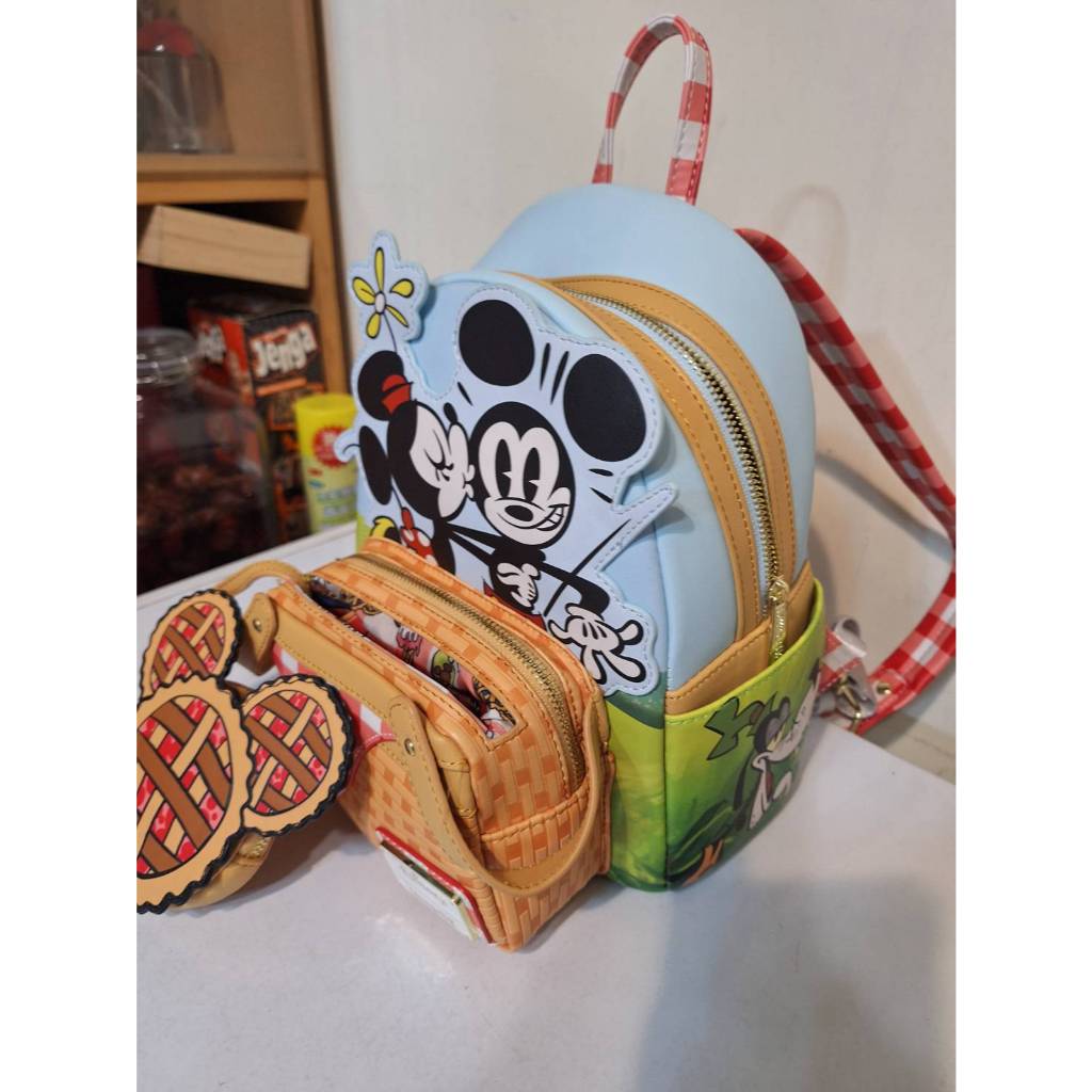 LOUNGEFLY-迪士尼 米奇與好朋友野餐風迷你後背包 2手 9成新