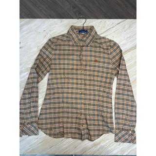 二手🌹BURBERRY BLUE LABEL 經典格紋修身襯衫 女生長袖上衣