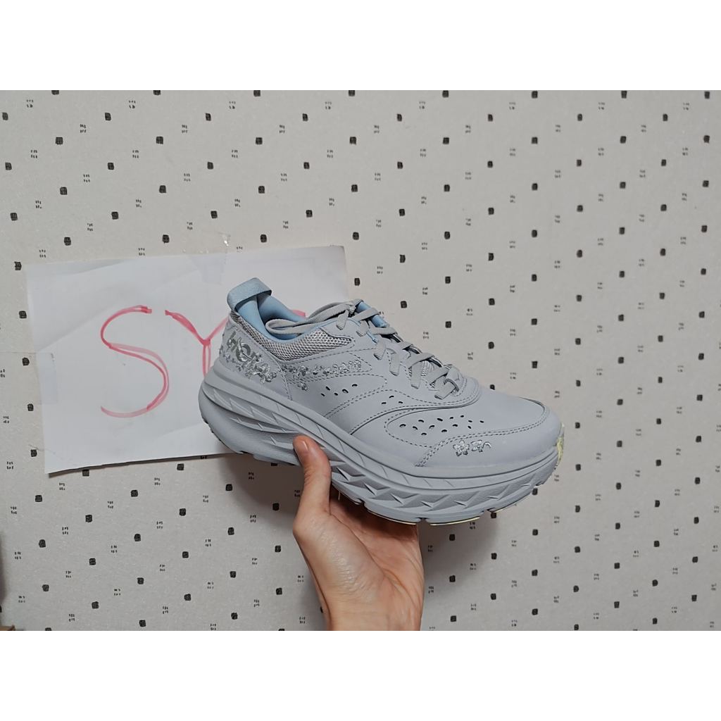 SYG Hoka Bondi L BP us6=24 雕花柔灰 厚底增高休閒 走路鞋