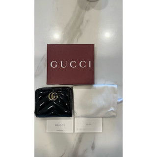 Gucci古馳//2025新款經典Marmont雙G山型紋漆皮短夾