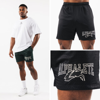 英國代購🇬🇧Alphalete Wolf Head 透氣訓練短褲 跑步籃球訓練 寬鬆 大碼中褲 側邊口袋 六分褲