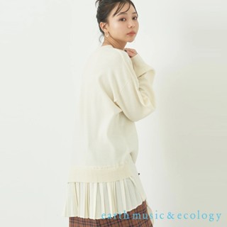 earth music&ecology 異素材百褶下擺拼接長版針織上衣(1l34l2g0400)