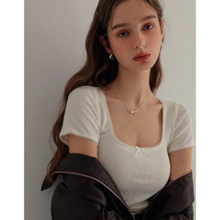 AIR SPACE 蕾絲滾邊蝴蝶結上衣(白/藍) 女裝 現貨