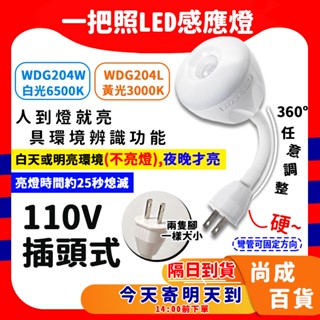 🚀蝦店隔日到貨🔥太星電工 一把照LED感應燈 插頭式 白光 暖白光 360度調整 感應燈 WDG204W 太星