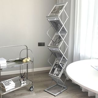 【可貨到付款】【免安裝】中古風時尚雜誌架 書架 置物架 展示文宣架 拍照多層伸縮報紙架 立式鋁合金展示架 傢俱