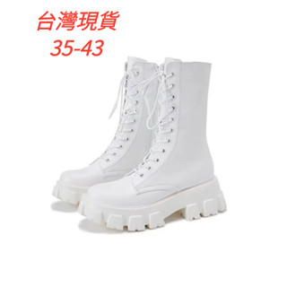 【臺灣現貨/隔日到貨】馬丁靴女 大碼 35-43碼靴子 韓國 鋸齒厚底中筒靴 短靴 高筒靴 舞蹈靴 機車靴 綁帶側拉鍊靴
