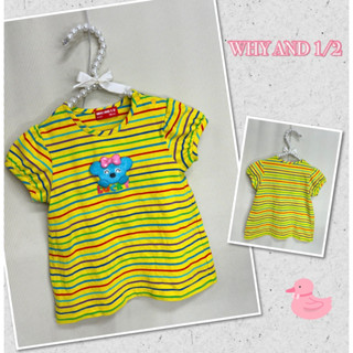 🎀WHY AND 1/2 👼mini90cm Lucky普普熊彩虹橫條公主袖上衣AWA0577二手