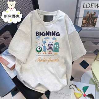 【OHSHI｜臺灣24h出貨】純棉T恤 寬鬆版上衣 印花T恤 棉質上衣 短袖T恤 日系上衣 可愛怪獸 百搭上衣 014
