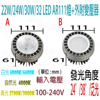 【敬】22W 24W 30W 32W AR111 燈泡 LED 窄角 投射 投光 聚光 軌道燈 舞臺燈 展場 表演 盒燈