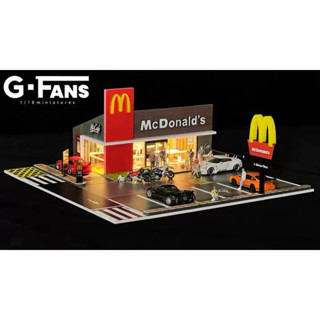 《64SHOP》G FANS｜ 麥當勞速食餐廳｜1/64比例建築模型 停車場場景｜帶USB燈光