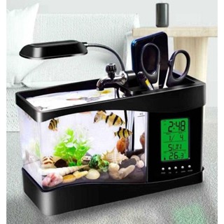 ⭐臺灣現貨⭐usb迷你炫彩魚缸210413-17迷你魚缸 LED燈 筆筒 時鐘鬧鐘 桌上USB水族箱 迴圈迷你水族箱 多
