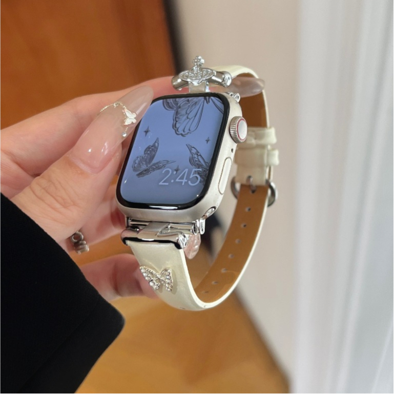 西太后蝴蝶亮皮手錶錶帶 可碰水 適用於AppleWatchS9 8 7 SE iwatch蘋果錶帶 45mm錶帶
