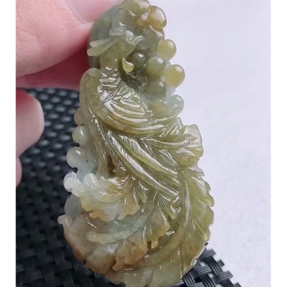 王0822天然緬甸翡翠A貨 老坑冰糯種招財冰黃滿色飄黃翡 如意鳳凰呈祥 玉墜墜子吊墜掛件顏色亮種水足項鍊項鏈財源滾滾