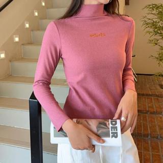 衣時尚 上衣 長袖T卹 發熱衣保暖 L-3XL 新款半高領美人條螺紋德絨保暖內衣女刺繡字母打底衫內搭長袖-5537.