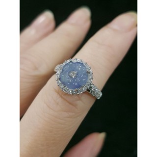 天然緬甸玉A貨翡翠瓜料小花蛋面 有錢花戒指 戒子 玉戒 925銀鋯石