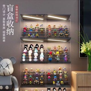 明月動漫 泡泡瑪特收納 【帶燈公仔+三段變光 黑白雙色展示盒】手辦盲盒收納 展示盒防塵 帶燈收納櫃 透明卡通展示盒壓克力