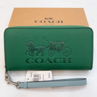 [小鄉衣櫃]過季展示品-C5889-COACH素色皮革壓紋拉鍊長夾/手拿包-綠【美國outlet正品】