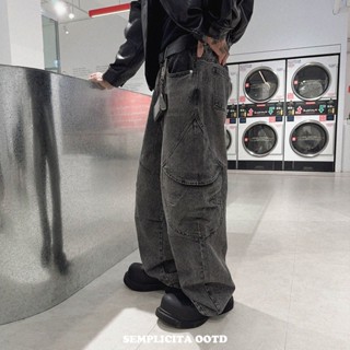 【SEMPLICITA】 韓國 Baggy 重磅 大口袋 灰系 水洗 寬版 牛仔褲 長褲 男女皆可 休閒長褲
