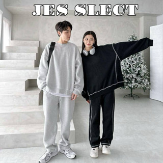 【JES】 套裝 韓國 厚磅 內刷毛 素面 素色 反車線 質感 韓系 刷毛 親膚 透氣 情侶 長袖 大學T 長褲 套裝
