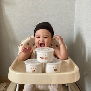 ins韓風嬰兒輔食碗 寶寶學吃飯 陶瓷保溫 保鮮矽膠蓋 帶刻度 兒童餐具 可微波爐加熱 兒童餐具