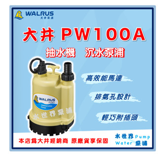 ❗最便宜【水世界泵浦】🌸免運🌸 大井 PW100A 1/8HP 1" 家用小型 沉水泵浦 抽水機 清除積水 PW100