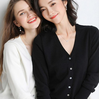 針織外套 薄外套 V領排扣外套 空調外套 罩衫 春秋新款V領羊毛開襟衫女羊絨衫寬鬆外套羊毛衫薄短款TBF07.10774