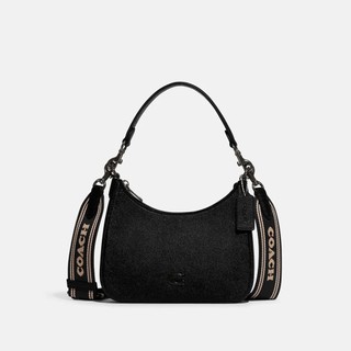 COACH 蔻馳專櫃款 HOBO 經典 SIGNATURE 帆布襯裡斜背手袋 (CJ842 BLK)