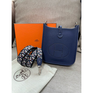 愛馬仕Hermes Mini Evelyne 16 編織背帶 深藍銀釦