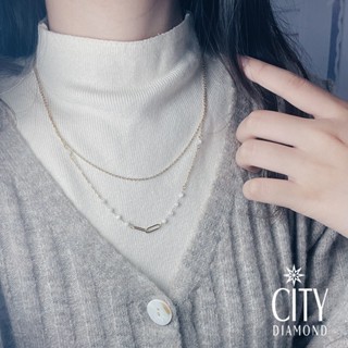 【City Diamond 引雅】天然月光石鍍18K黃K金雙層疊戴項鍊