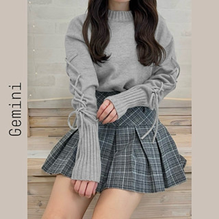 🌸Gemini🌸 預購丨日本GRL 繫帶袖針織上衣 長袖子圓領針織毛衣 秋冬百搭素色長袖針織衣 cu502