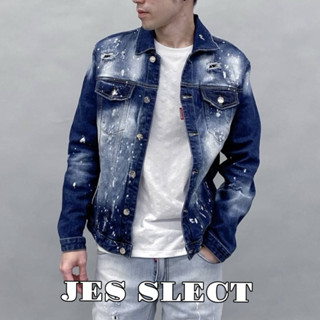 【JES】現貨 韓國 高質感 重磅 深藍 潑漆 刷白 點綴 刷破 破壞 牛仔 外套 時尚 透氣 丹寧牛仔 牛仔外套 外套