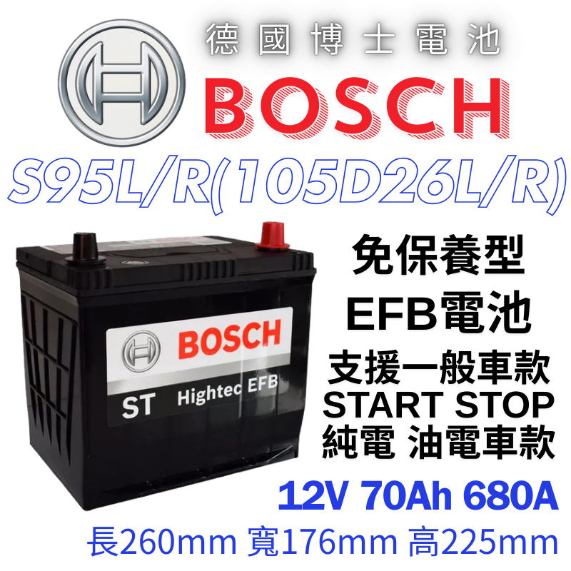 德國 BOSCH博世 S95L 105D26L S95R 105D26R EFB 汽車電瓶 怠速熄火 油電車電池 S95