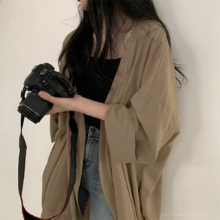 VAN_SHOP 夏季韓版寬鬆長袖開襟外套女襯衫東南亞女裝純色薄款風衣防曬衣女