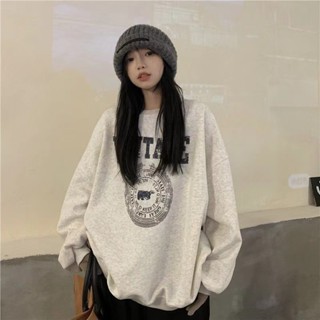 韓版慵懶風大學t女 寬鬆 落肩 刷毛大學t 加厚 衛衣 韓國大學t 秋冬女裝 oversize 美式復古 長袖上衣