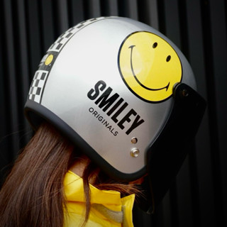 Gallop 復古帽 SMILEY 聯名 安全帽 潮流 日系 蛋型 微笑 笑臉 賽車格 亮銀