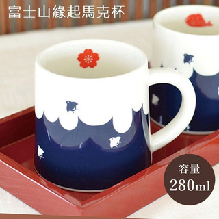日本製 富士山緣起 馬克杯 水杯 咖啡杯 櫻花 鯛魚 達摩 交換禮物