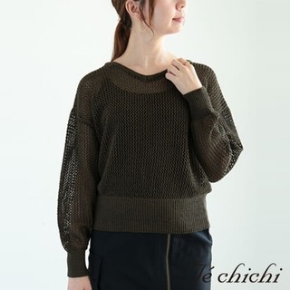 Te chichi 鏤空網格V領長袖針織上衣(FC43L2C1580)